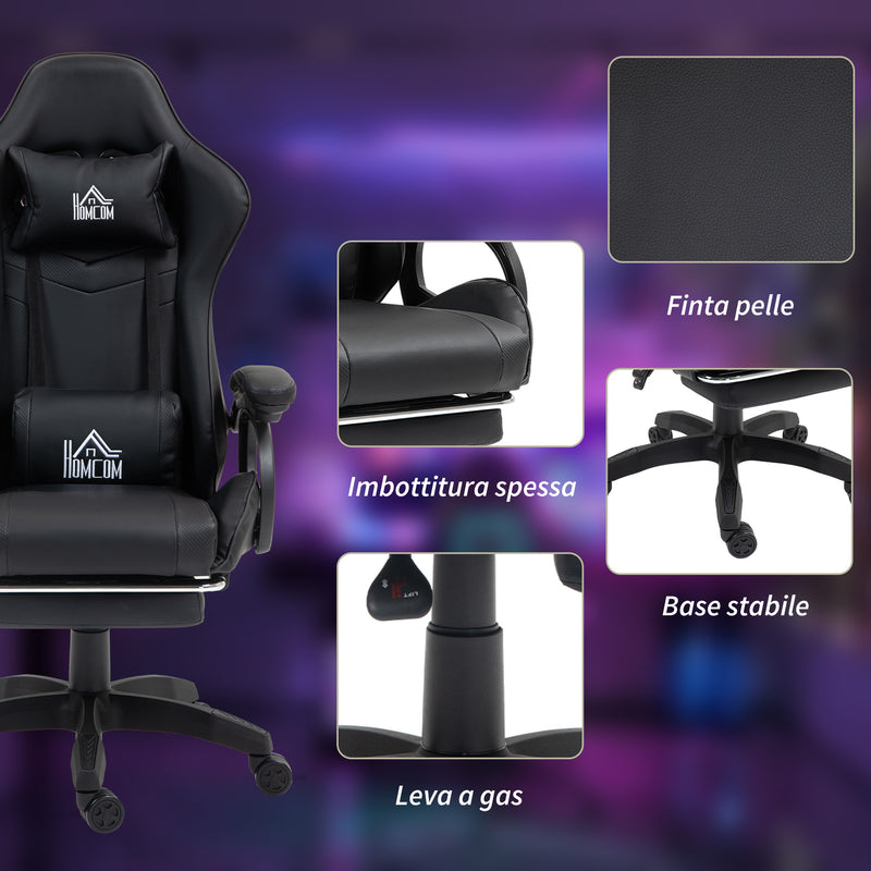 Sedia da Gaming 65x68x120-128 cm Reclinabile a 125° Poggiapiedi Retrattile Nero  