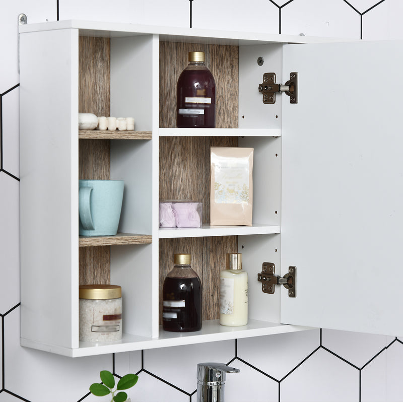 Specchio Armadietto da Bagno Pensile 60x14,5x49,4 cm in MDF e Truciolato Bianco e Legno Naturale