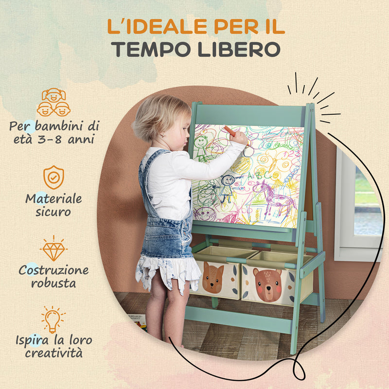 Lavagna per Bambini 3 in 1 54x46,5x93 cm con Cavalletto Verde
