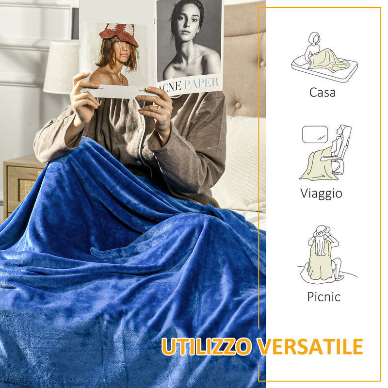 Coperta Reversibile 203x152x0,5 cm in Flanella 330 GSM Blu Scuro