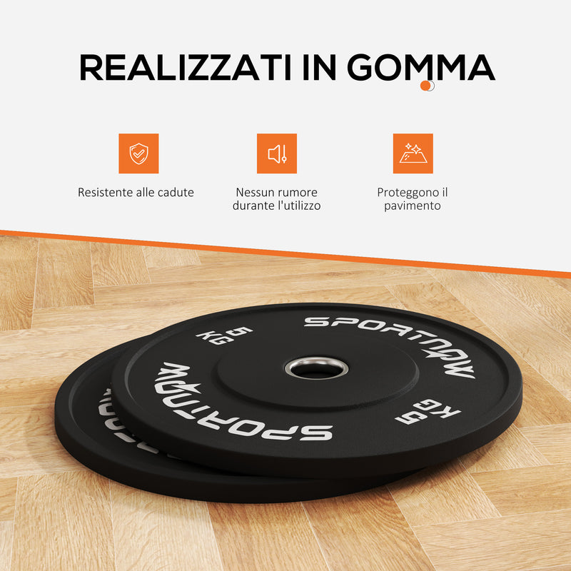 Set 2 Dischi Pesi da 5kg in Gomma con Foro da 2"/5 cm per Manubri e Bilancieri Nero    