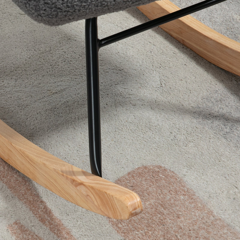 Poltrona a Dondolo 71x98x101 cm Imbottita in Legno e Acciaio Grigio Scuro  