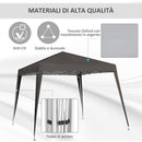 Gazebo Pieghevole da Giardino  con Struttura  Antivento 2,4x2,4m in Acciaio e Corde Caffè