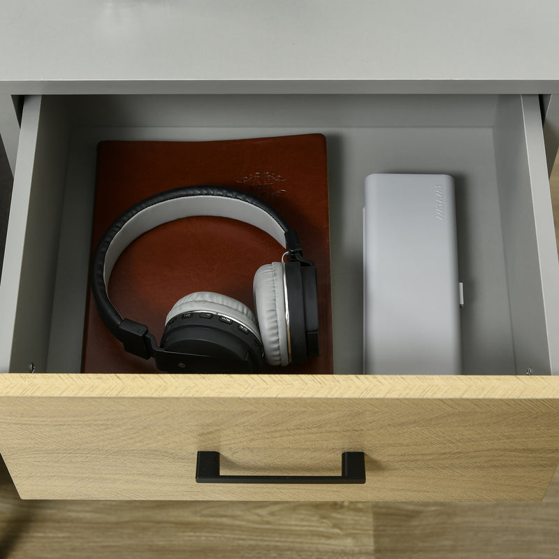 Set 2 Comodini 40x40Px60 cm in Metallo e Truciolato Grigio e Rovere