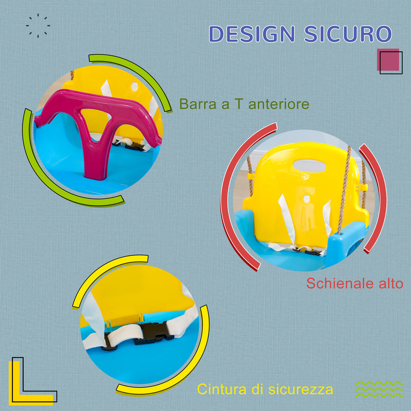 Altalena Bambini 3 in 1 Seduta Trasformabile Cintura di Sicurezza Età 9-36 Mesi da Interno ed Esterno Blu 
