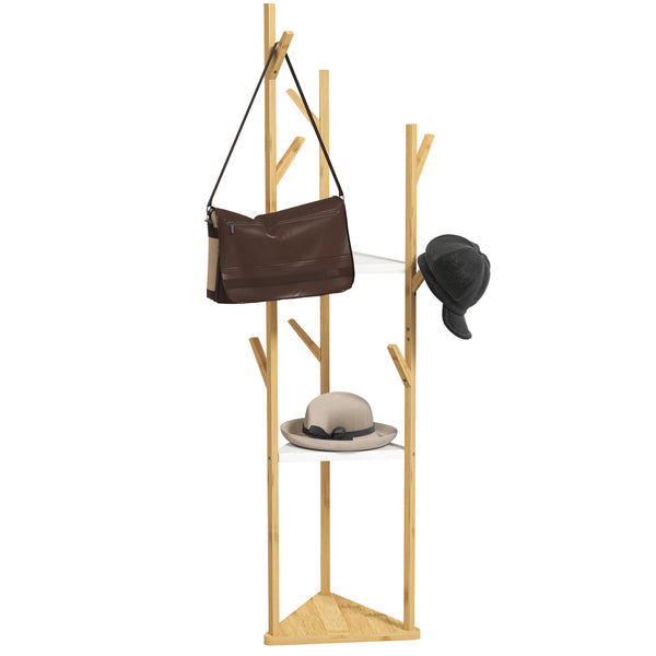 Albero Appendiabiti da Terra 45x45x170 cm con 8 Ganci e 3 Ripiani in Bambù Naturale e Bianco acquista