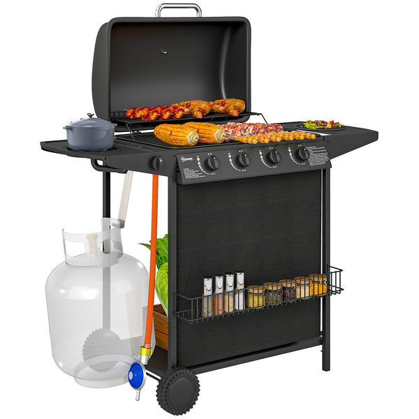 Barbecue a Gas con 4+1 Bruciatori Indipendenti 121x54x97 cm Coperchio con Termometro Nero online