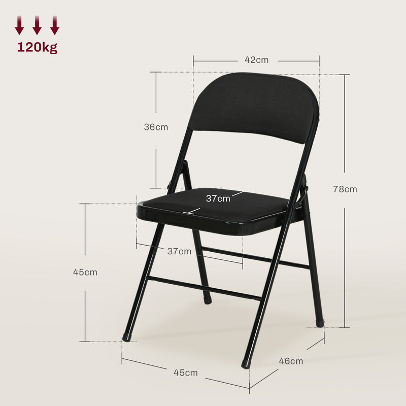 Set 4 Sedie Pieghevoli con Seduta Imbottita e Struttura in Acciaio Nero  