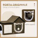 Cuccia Casetta per Gatti 65x41x45,5 cm in MDF Finto Lino e Sisal Marrone