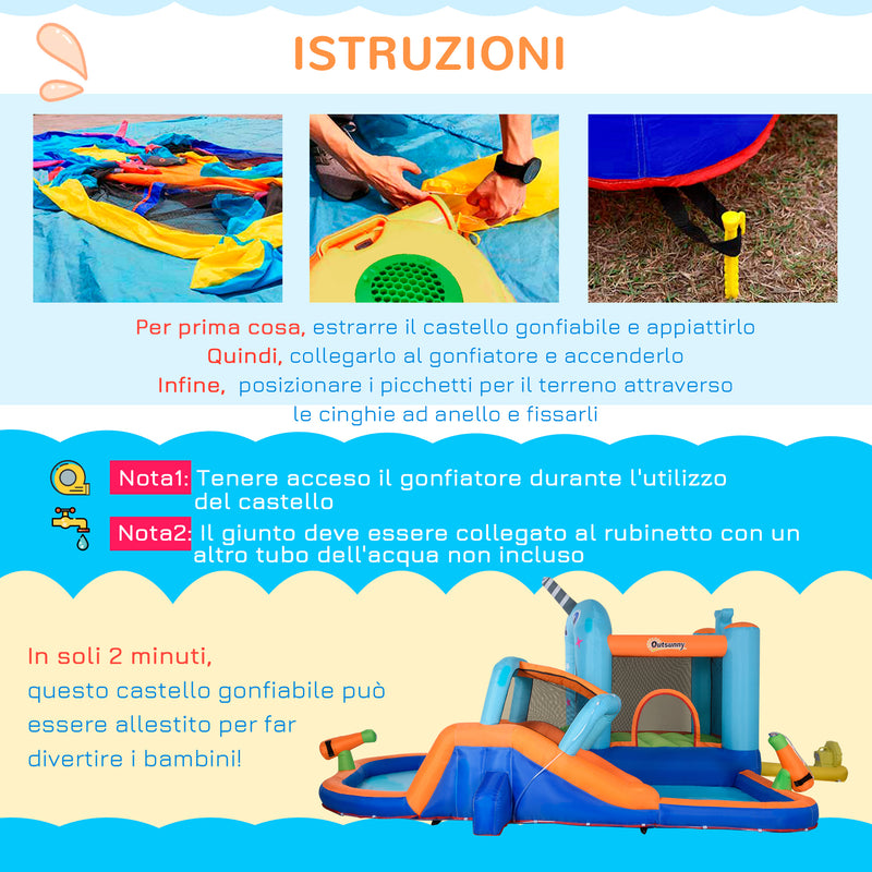 Castello Giostra Gonfiabile 420x370x230 cm con Scivolo Piscina e Pompa Multicolor