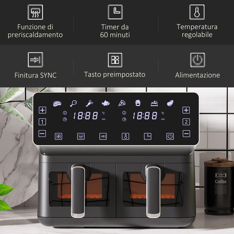 Friggitrice ad Aria 2 Cestelli Indipendenti 4 L Schermo LED Touch Nero   
