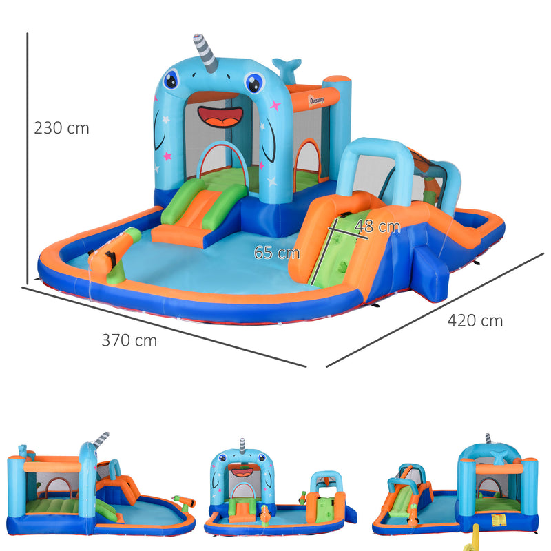 Castello Giostra Gonfiabile 420x370x230 cm con Scivolo Piscina e Pompa Multicolor