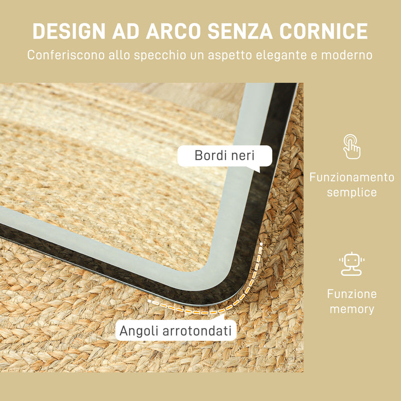 Specchio da Parete Touch con Illuminazione LED Regolabile 40x3x120 cm in Metallo Nero  