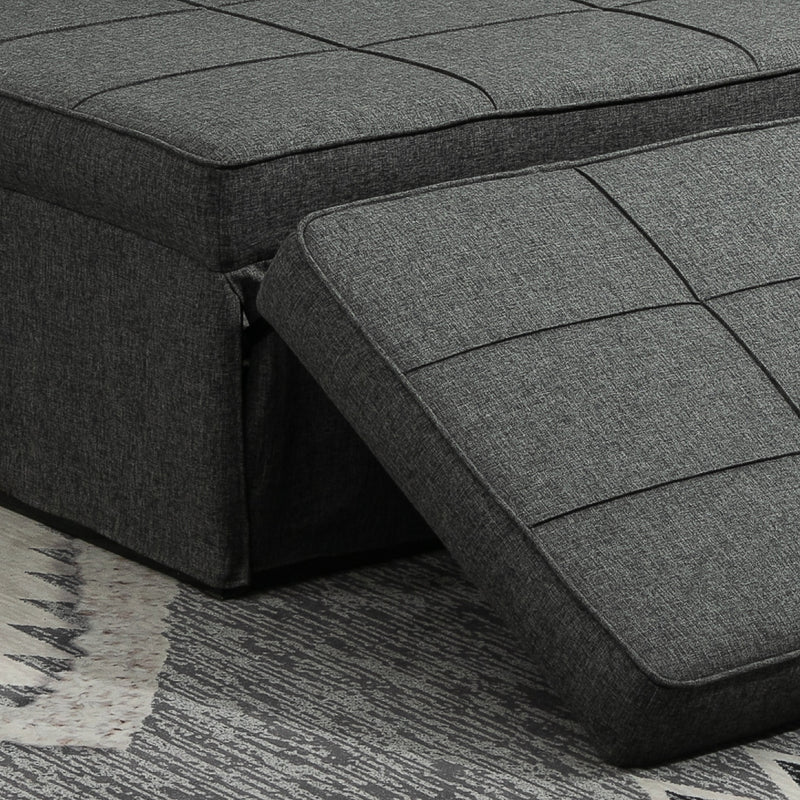 Pouf Letto Poltrona Schienale Reclinabile 95x179x78 cm in Tessuto Effetto Lino Grigio  