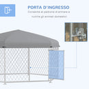 Recinto per Cani Taglia Grande 2,1x1,85x1,5m Tetto in Tessuto Oxford Anti UV Argento e Grigio