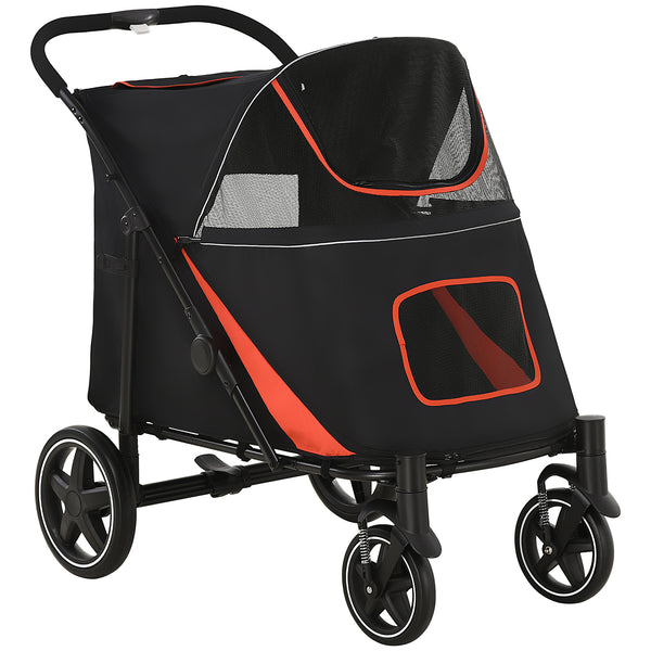 Passeggino per Cani Taglia Media e Grande 112x65x100 cm Pieghevole con Ingressi a Cerniera Nero e Rosso sconto