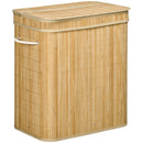 Cesto Portabiancheria da 90L Pieghevole con 2 Scomparti 54,2x35,2x59,5 cm in Bambù  