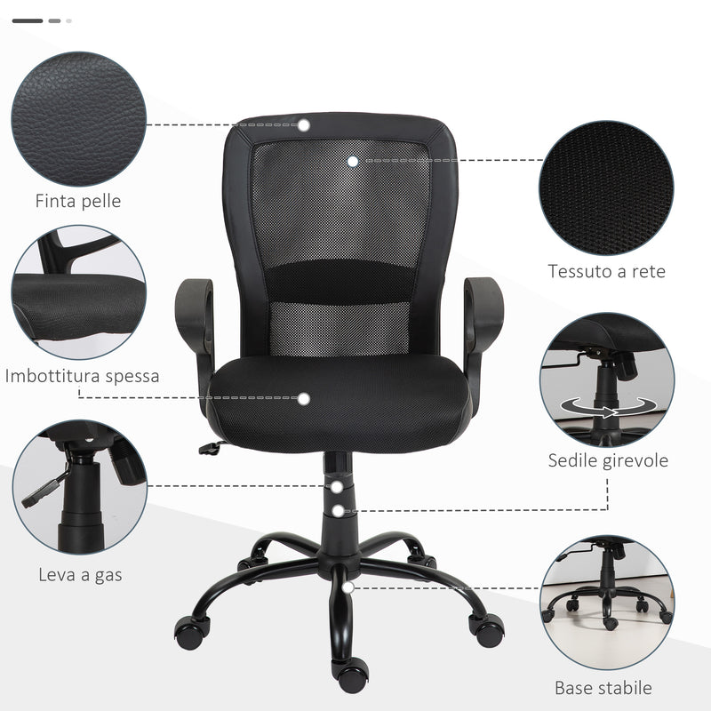 Sedia Poltrona Operativa Altezza Regolabile In Tessuto a Rete Nero   