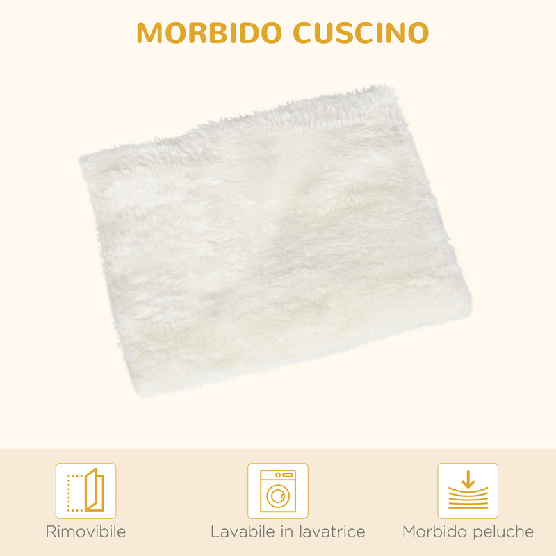 Cuccia per Gatti 49,5x38,5x43,5 cm in Legno e Tessuto con Cuscino in Peluche Quercia e Bianco