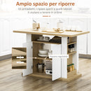 Isola per Cucina 4-6 Persone con Armadietti e Ripiani Aperti 110x70x75,5 cm in Truciolato Bianco e color Legno