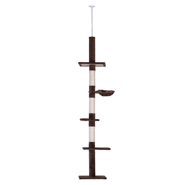 Albero Tiragraffi per Gatti Multilivello a Soffitto 40x34x230-260 cm Altezza Regolabile Marrone sconto