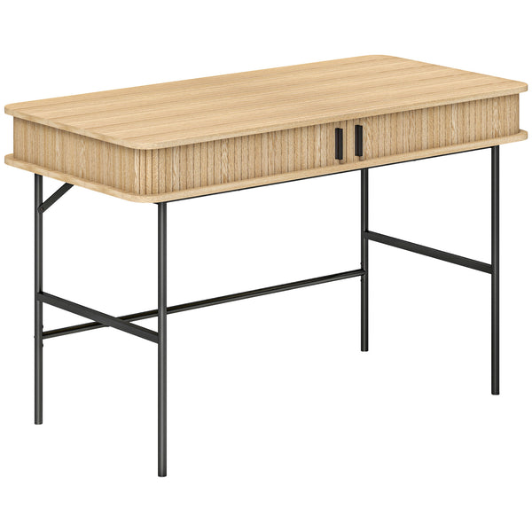 acquista Scrivania con Cassetto ad Ante Scorrevoli 120x60x76,5cm in Legno Canettato Rovere e Nero