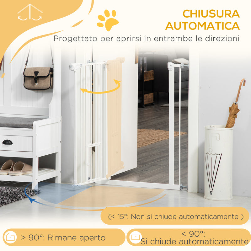 Cancelletto di Sicurezza per Cani con Porta Piccola Montaggio a Pressione Chiusura Automatica 74-80x91,4 cm Bianco