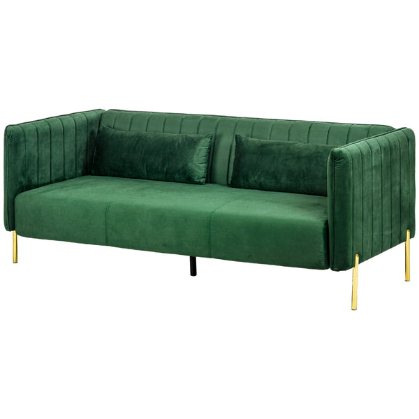 online Divano 3 Posti 200x88x76 cm in Acciaio e Tessuto Vellutato Verde