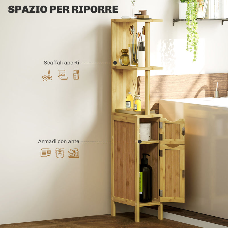 Mobile a Colonna 2 Ripiani 2 Armadietti 18x30x120 cm in bambù laccato e MDF Colore Legno   