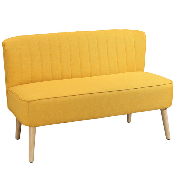 Divano 2 Posti Design Minimal Senza Braccioli in Tessuto con Gambe in Legno 117x56,5x77 cm Giallo acquista
