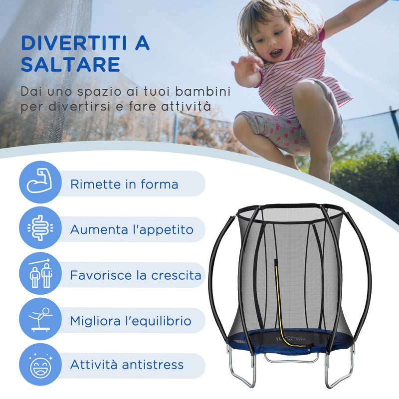 Trampolino Tappeto Elastico per Bambini Ø225x235 cm in Acciaio e PVC Nero e Blu
