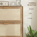 Scarpiera 3 Ante 18 Paia di Scarpe in Legno e Rattan 80x25x120 cm Marrone 