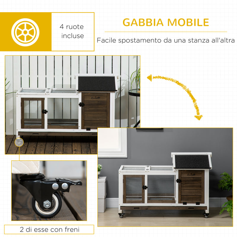 Conigliera da Esterno 108x58x73,5 cm con Tetto Apribile e Ruote in Legno Marrone  