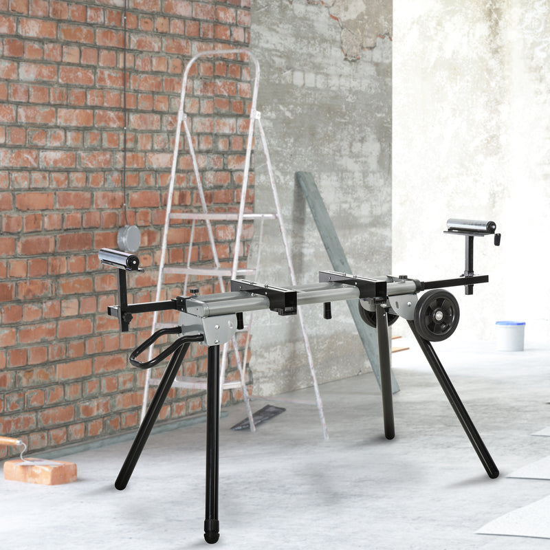 Cavalletto per Sega Troncatrice Universale Estensibile e Pieghevole Capacità 150 kg Nero e Argento  