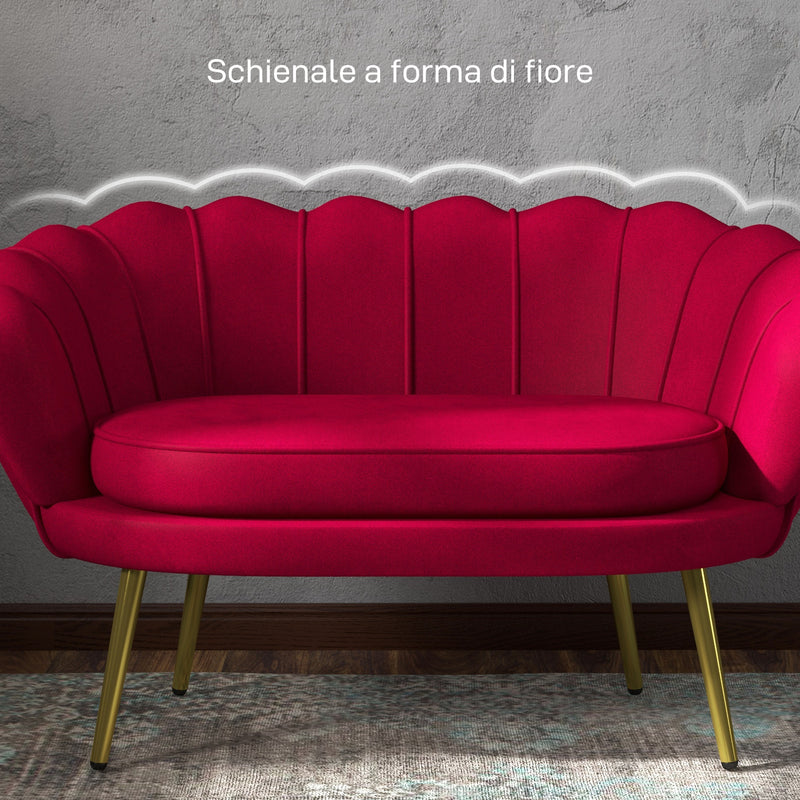 Divano 2 Posti 130x77x77 cm in Velluto Rosso Scuro  