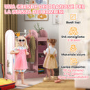 Armadio Aperto Appendiabiti per Bambine con Specchio e Ripiani 92x36x106 cm Rosa  