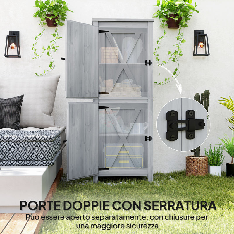 Armadio Porta Attrezzi da Esterno 60x 60x160 cm con 2 Armadietti con Blocco in Legno di Abete Grigio   