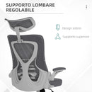 Sedia Poltrona Direzionale da Ufficio 65x64x120-130 cm Braccioli Ribaltabili in Tessuto a Rete Grigio Scuro