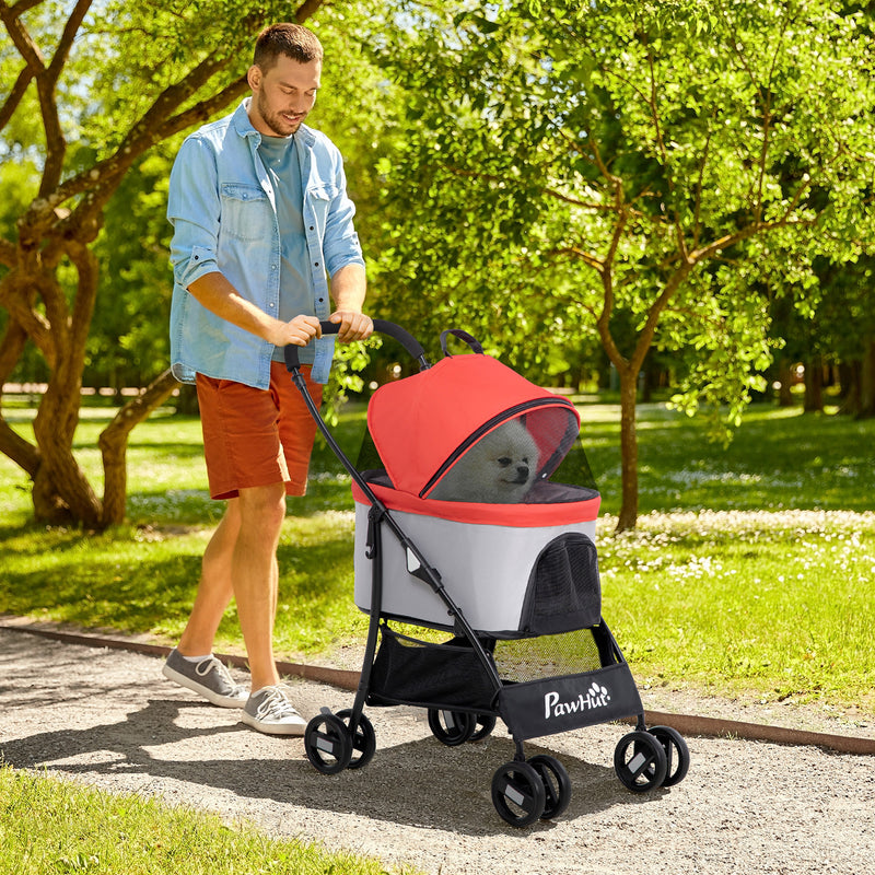 Passeggino per Cani Pieghevole 82x49,5x98 cm con Tettuccio Rosso