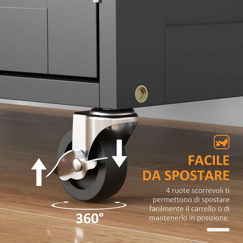 Carrello da Cucina con Portabottiglie Integrato 67x37x87 cm in Legno Nero e Rovere  
