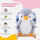 Cavallo a Dondolo per Bambini in Legno e Peluche Pinguino Grigio  