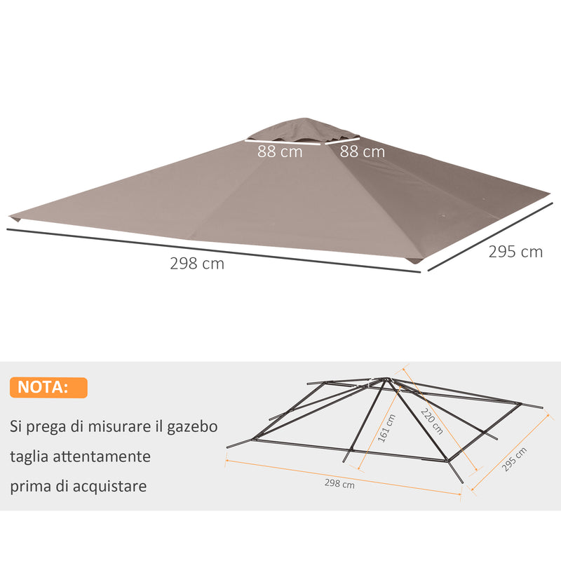 Tetto di Ricambio per Gazebo 3x3m con Prese d'Aria e Fori di Drenaggio 298x295 cm in Poliestere Beige-3
