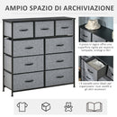 Cassettiera 9 Cassetti in Tessuto Pieghevoli Struttura in Acciaio 100x30x100 cm Nero e Grigio  