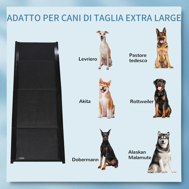 Rampa per Cani Pieghevole 158x43,5x2,5 cm in MDF e Alluminio Nero