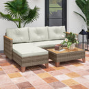 Set Salotto da Giardino Divano 2 Posti con Chaise Longue e Tavolino  in Rattan PE Crema  