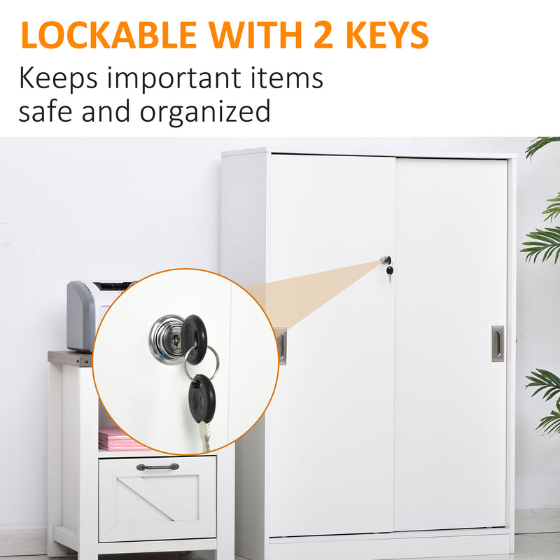 Armadietto da Ufficio 3 Ripiani con Chiavi 80x40x120 cm in Truciolato Bianco 