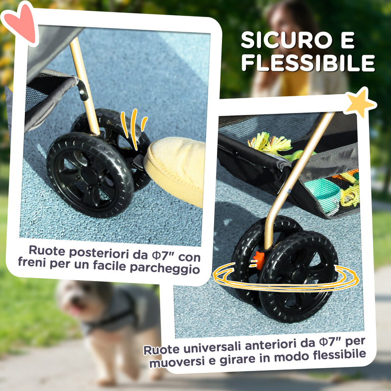 Passeggino per Cani 3 in 1 Pieghevole con Cestino Inferiore Grigio   