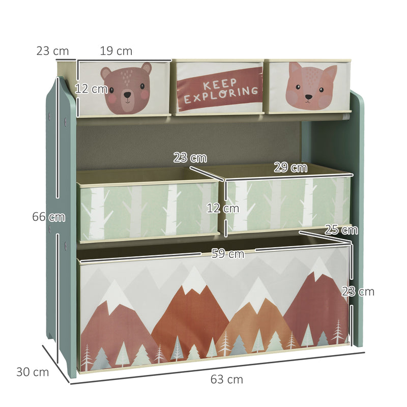 Scaffale Portagiochi per Bambini 63x30x66 cm 6 Contenitore Rimovibili Verde