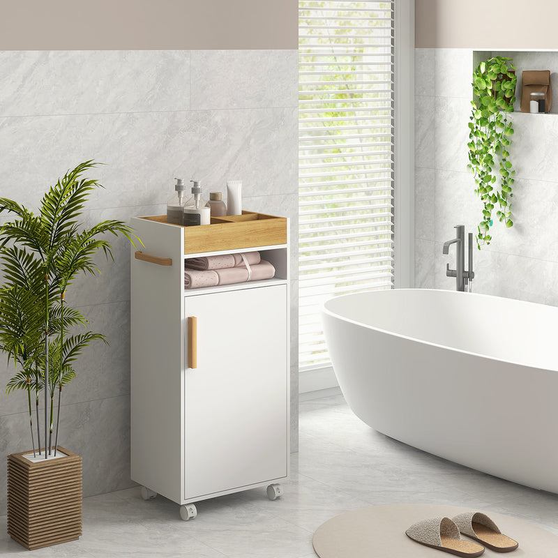 Mobiletto Bagno con Vassoio Rimovibile 40x30x88 cm in Truciolato Bianco