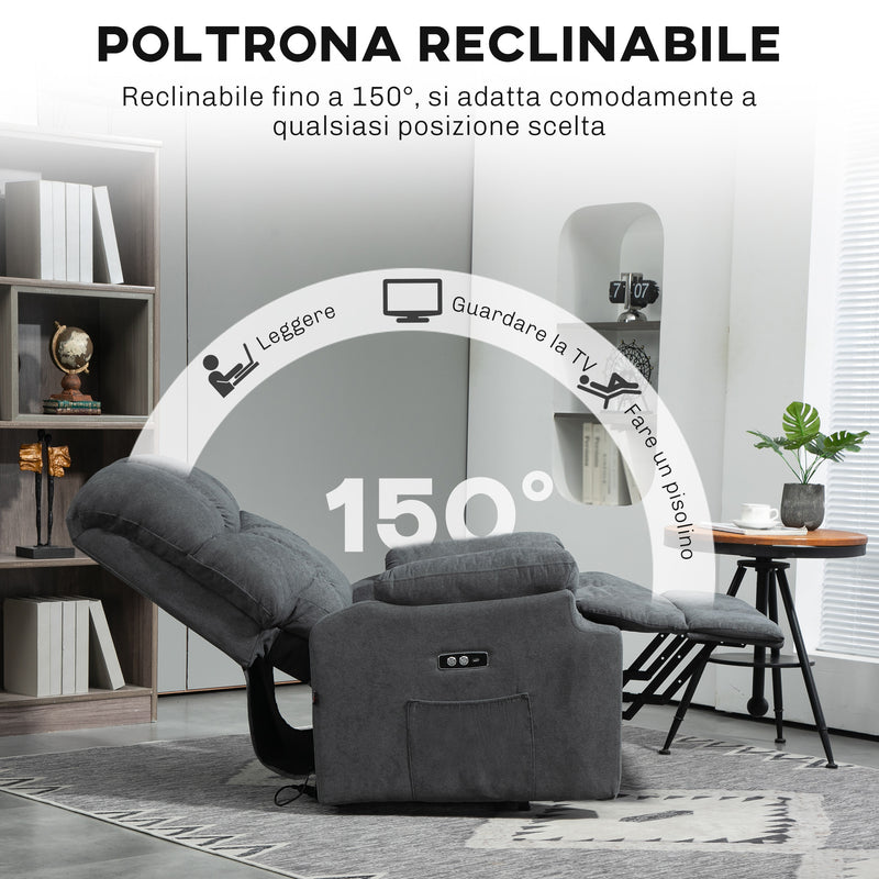 Poltrona Alzapersona con Telecomando e Poggiapiedi 84x96x100 cm Grigio Scuro  
